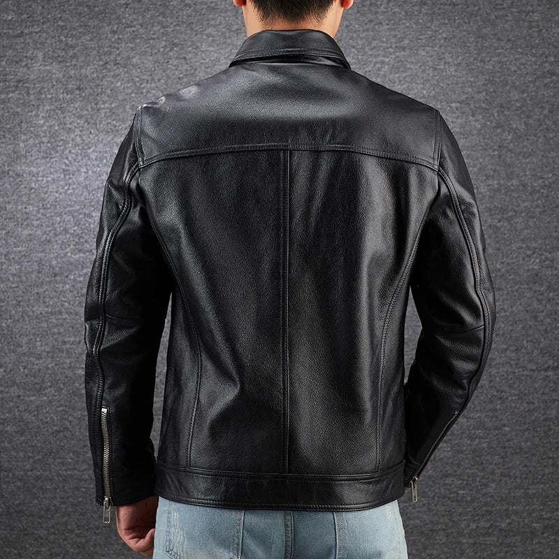 Wholesales.100% Genuine Leather jacket.Classic casual black Men cowhide clothes.quality plus size leather coat.Father's gift