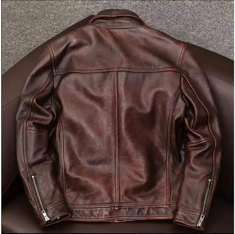 Wholesales.100% Genuine Leather jacket.Classic casual black Men cowhide clothes.quality plus size leather coat.Father's gift