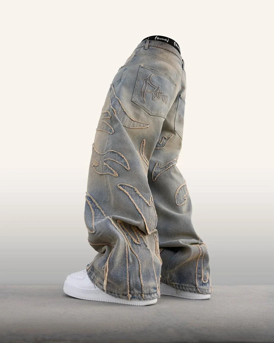 Baggy Jeans for Men Street Hole Splicing Y2k Retro Embroidered Denim Pants Women's Straight Leg High Waist Wide Leg Pants