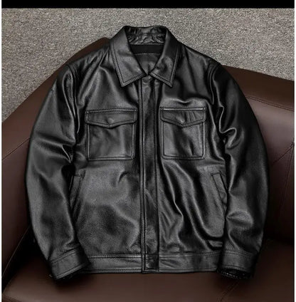 Wholesales.100% Genuine Leather jacket.Classic casual black Men cowhide clothes.quality plus size leather coat.Father's gift