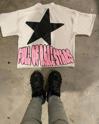 High Street Goth Pink Star Printed T-shirt Street clothing y2k top oversized graphic T-shirt Harajuku short sleeve men wear