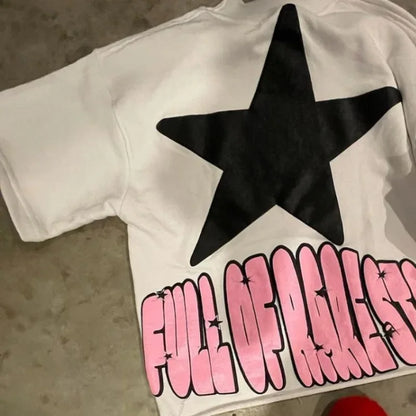 High Street Goth Pink Star Printed T-shirt Street clothing y2k top oversized graphic T-shirt Harajuku short sleeve men wear